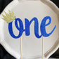 Double Sided Glitter Cake Topper For 1St Birthday Boy With Crown, Royal Blue One Cake Topper For Boys First Birthday Cake Party