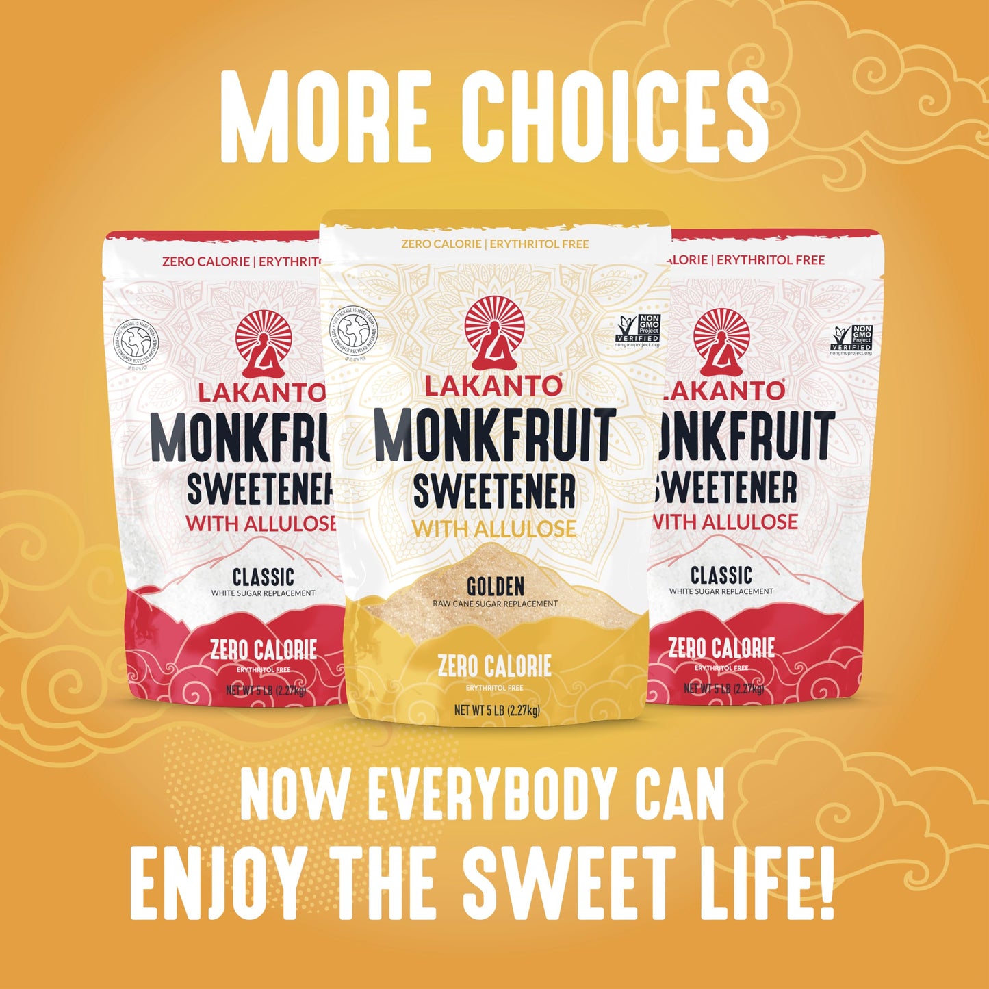 Lakanto Golden Monk Fruit Sweetener with Allulose - Raw Cane Sugar Substitute  Erythritol Free  Gluten Free  Vegan  Keto Friendly  Sugar Replacement (Golden - 5 lb - Pack of 1)