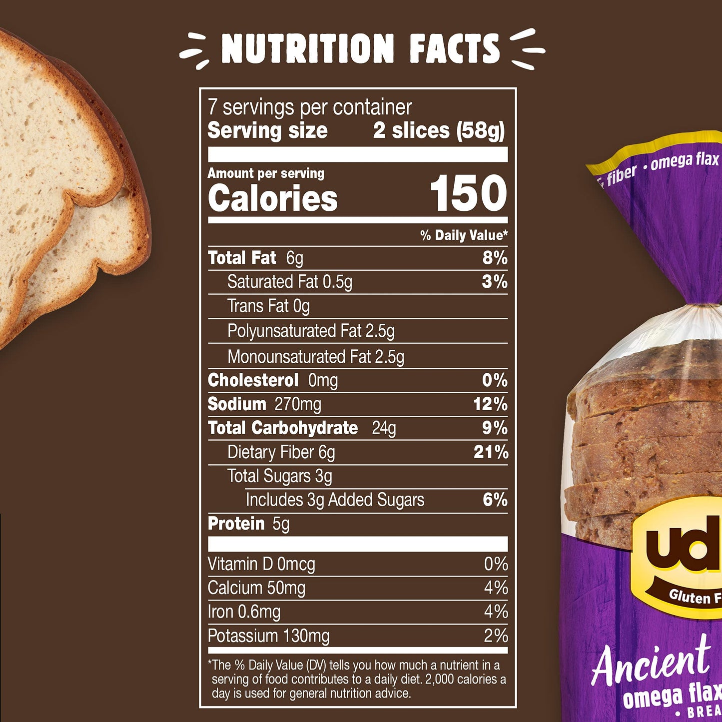 Udis Gluten Free Delicious Soft Sandwich Bread, Ancient Grain Omega, Sliced 14.2 oz Loaf