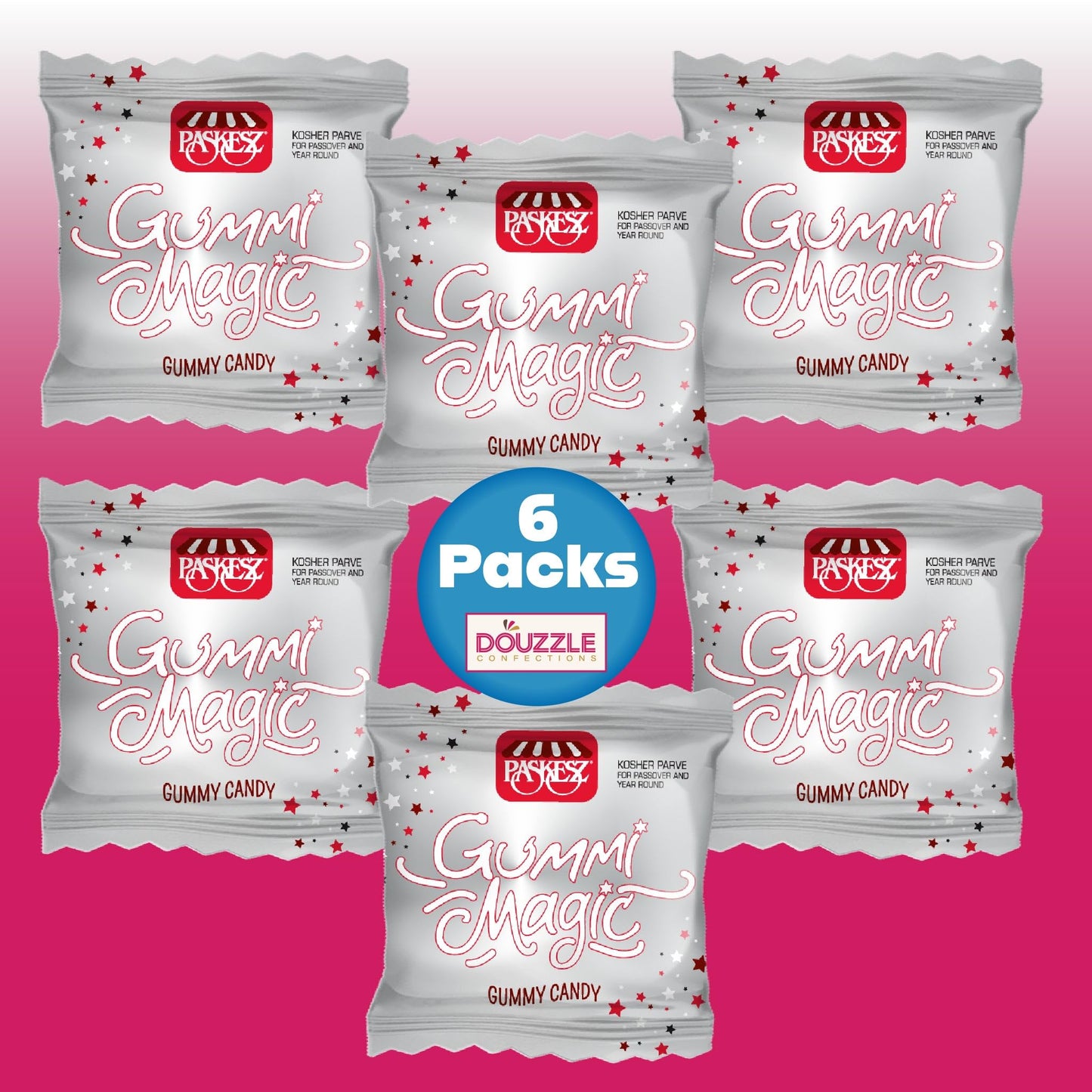 Douzzle Gluten Free Gummi Magic, Fun Fruit (6 Count, Pack Of 1) Non Gebrokts Kosher For Passover Food Snacks - All Natural Color