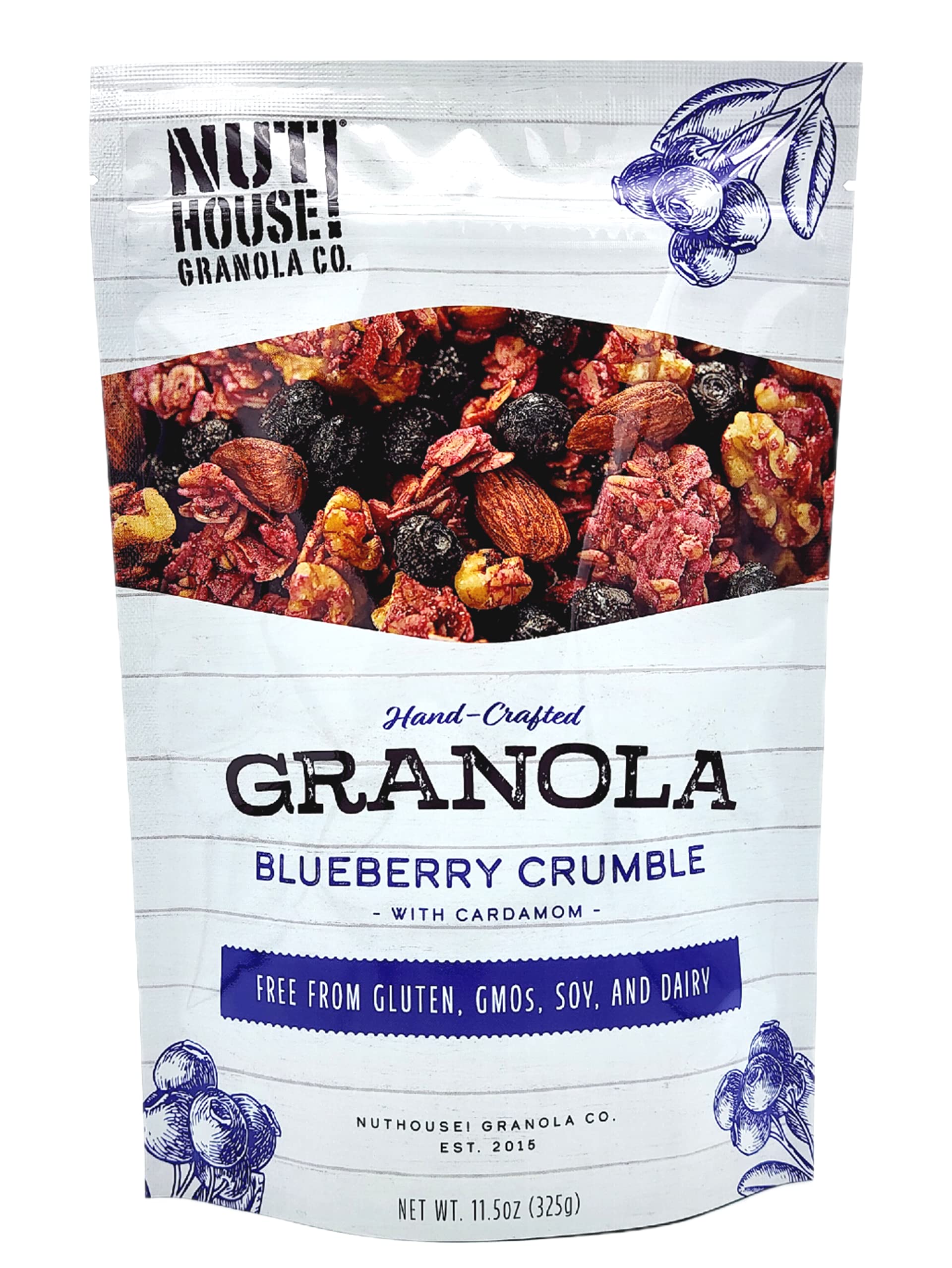 Nuthouse! Granola Company - Premium Blueberry Crumble Granola | Certified Gluten-Free, Non-Gmo, Kosher | Vegan, Soy-Free | 11.5
