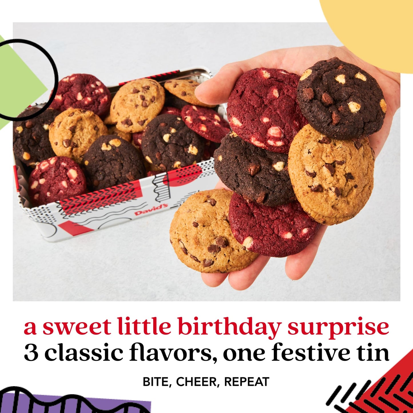Davids Cookies Happy Birthday Gift Sampler Tin - Crunchy Gourmet Cookies - Bakery Snack Gift for Birthdays, Celebrations and Sp