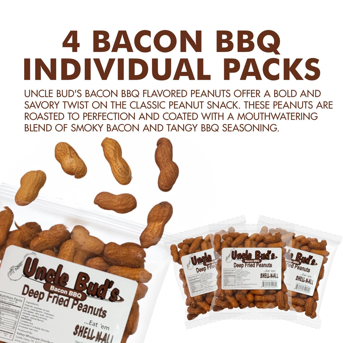 Jerky-n-Spice Uncle Buds Deep Fried Peanuts, Bacon BBQ Flavor, Organic, 4-Pack
