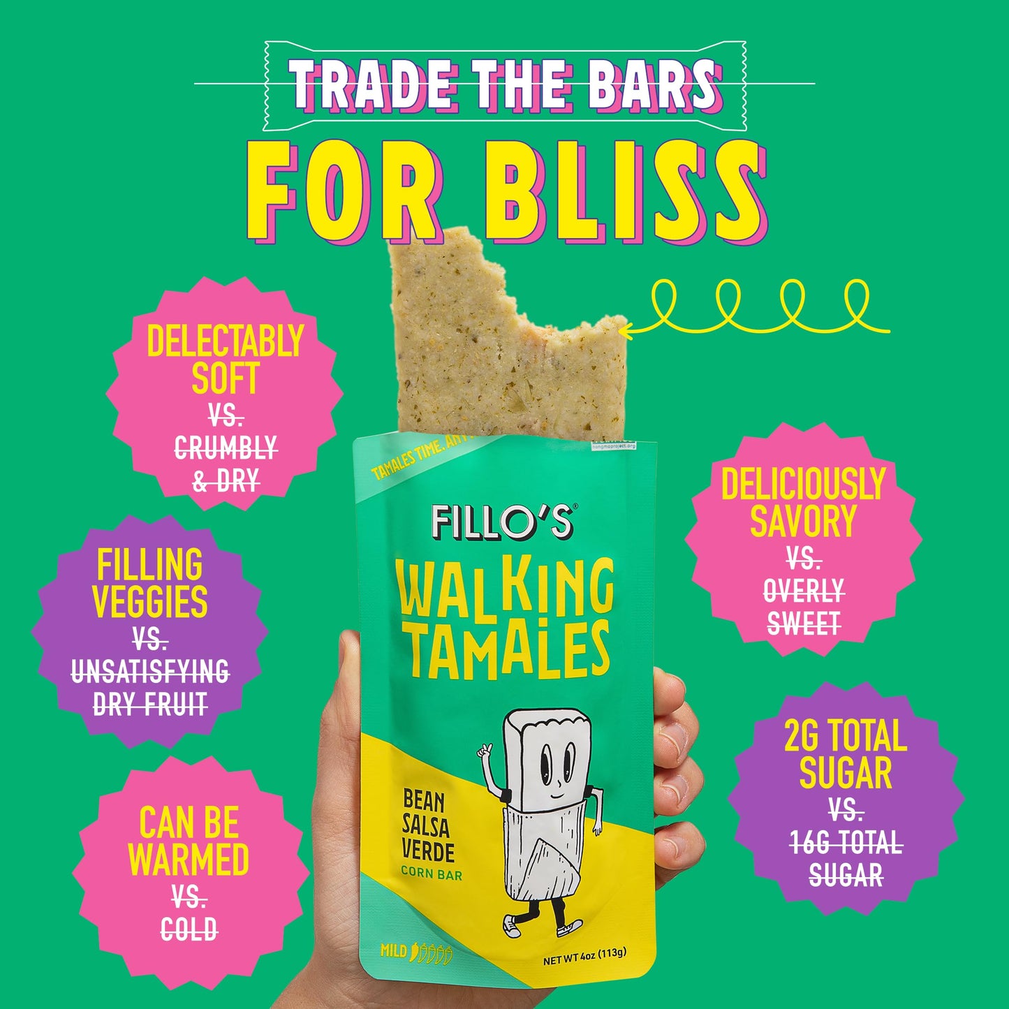 Fillo'S Walking Tamales, Salsa Verde, Pk Of 7, Ready-To-Eat, Delicious, Gluten-Free, Preservative-Free, No Added Sugar, Vegan Ta