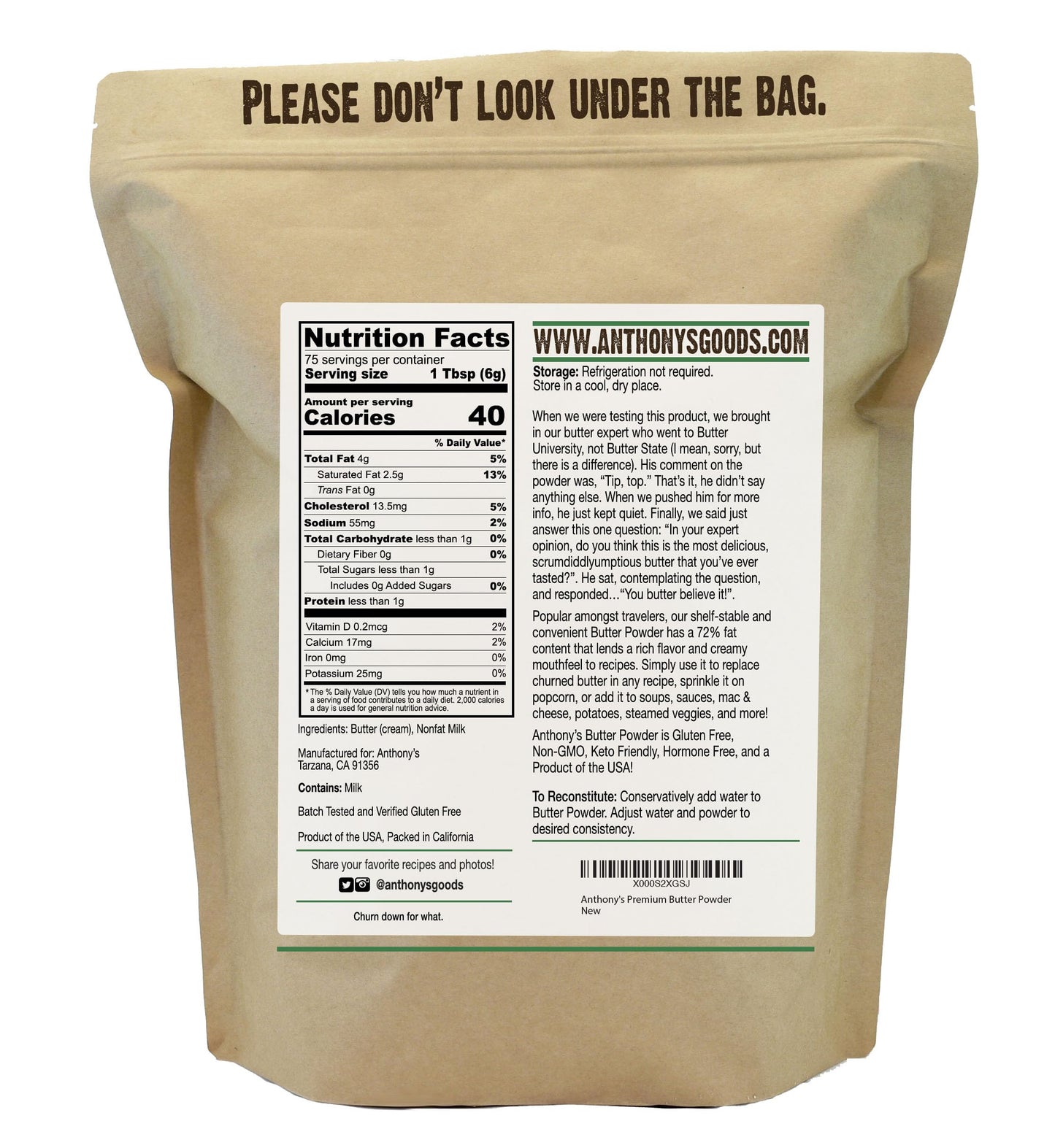 Anthonys Enhanced Butter Powder, 1 Lb, Gluten Free, Non Gmo, Made In Usa, Keto Friendly,   Free