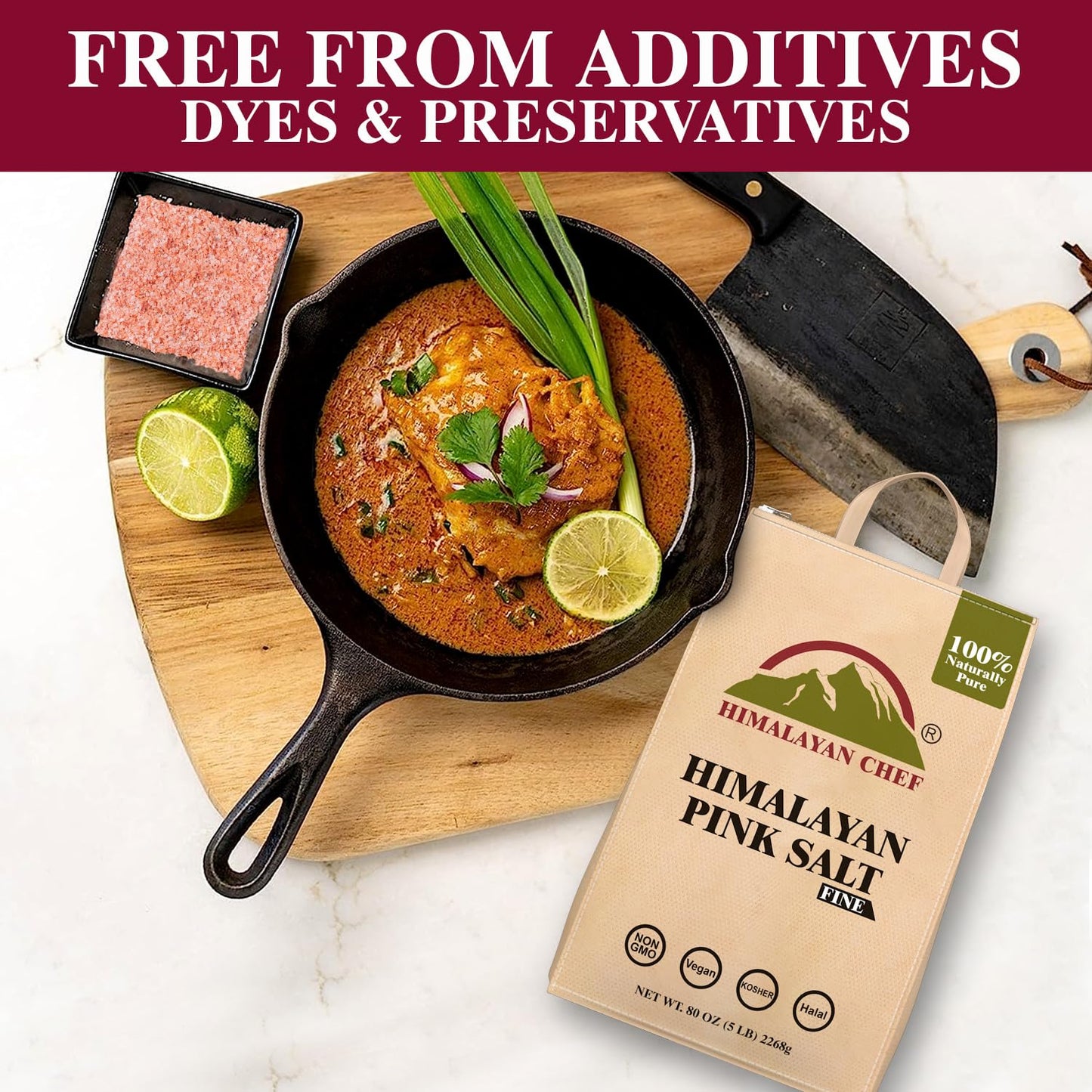Himalayan Chef Himalayan Pink Salt, Kosher Certified Fine Grains, Non-GMO, Seasoning Salt, 100% Pure and Vegan with 84 Trace Min