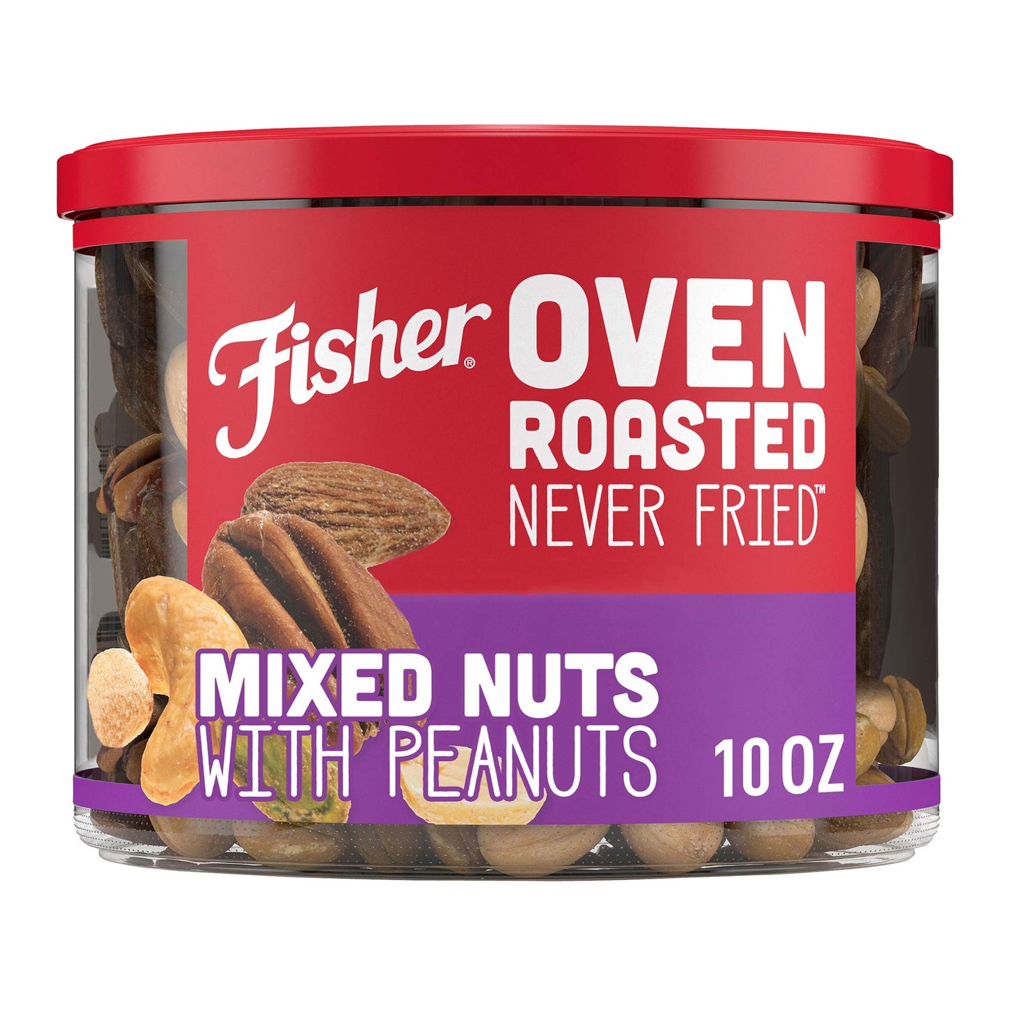 Fisher Snack Oven Roasted Never Fried, 10 Ounces, Non-GMO, Made With Sea Salt, Mixed Nuts with Peanuts
