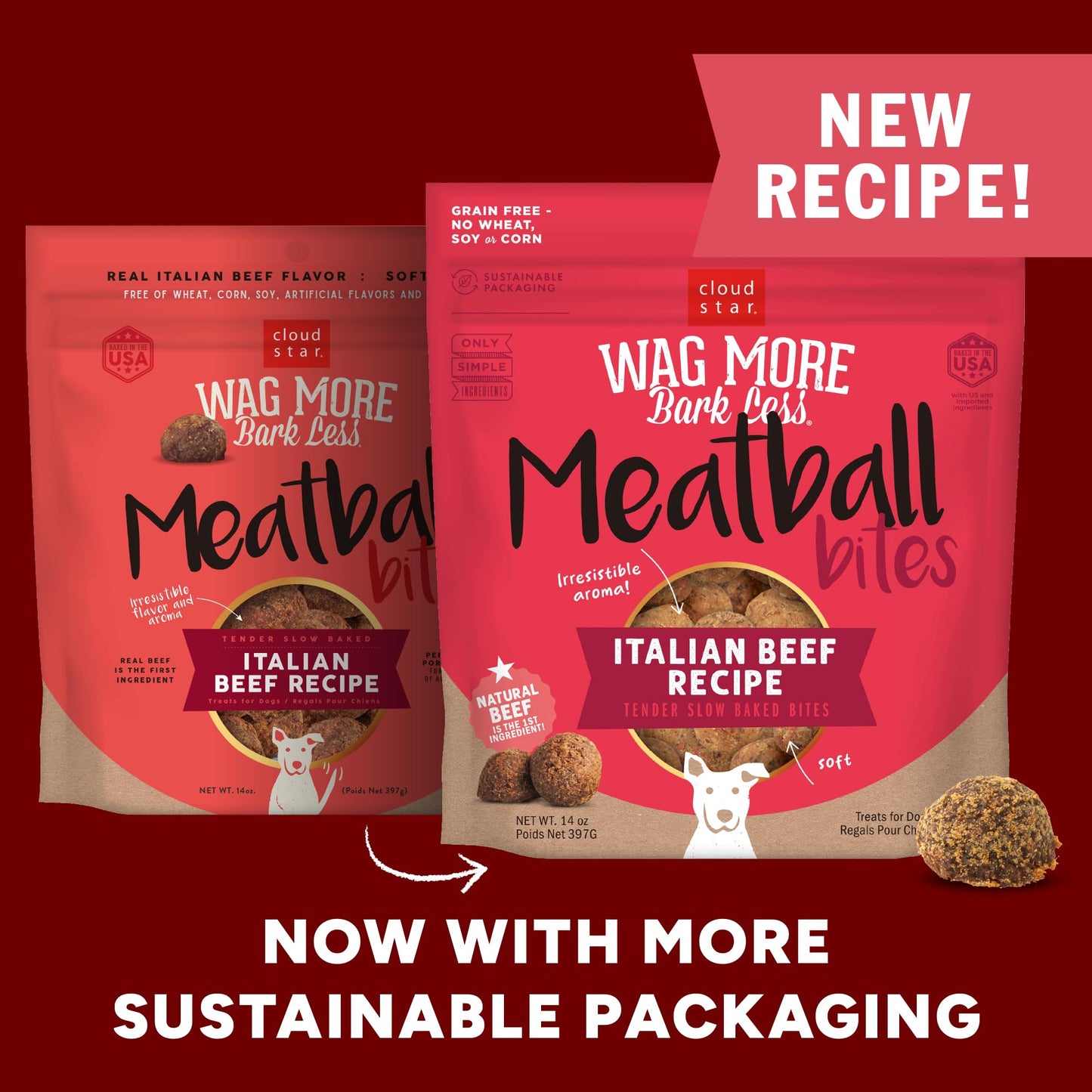 Cloud Star Wag More Bark Less 14 oz Grain Free Meatballs Dog Treats with Beef (19118)