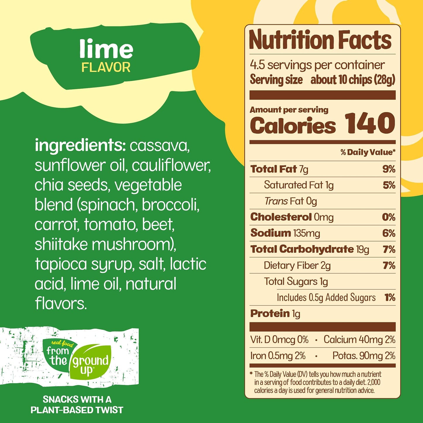 REAL FOOD FROM THE GROUND UP Cauliflower Tortilla Chips - 6Count, 4.5 Oz Bags (Lime)