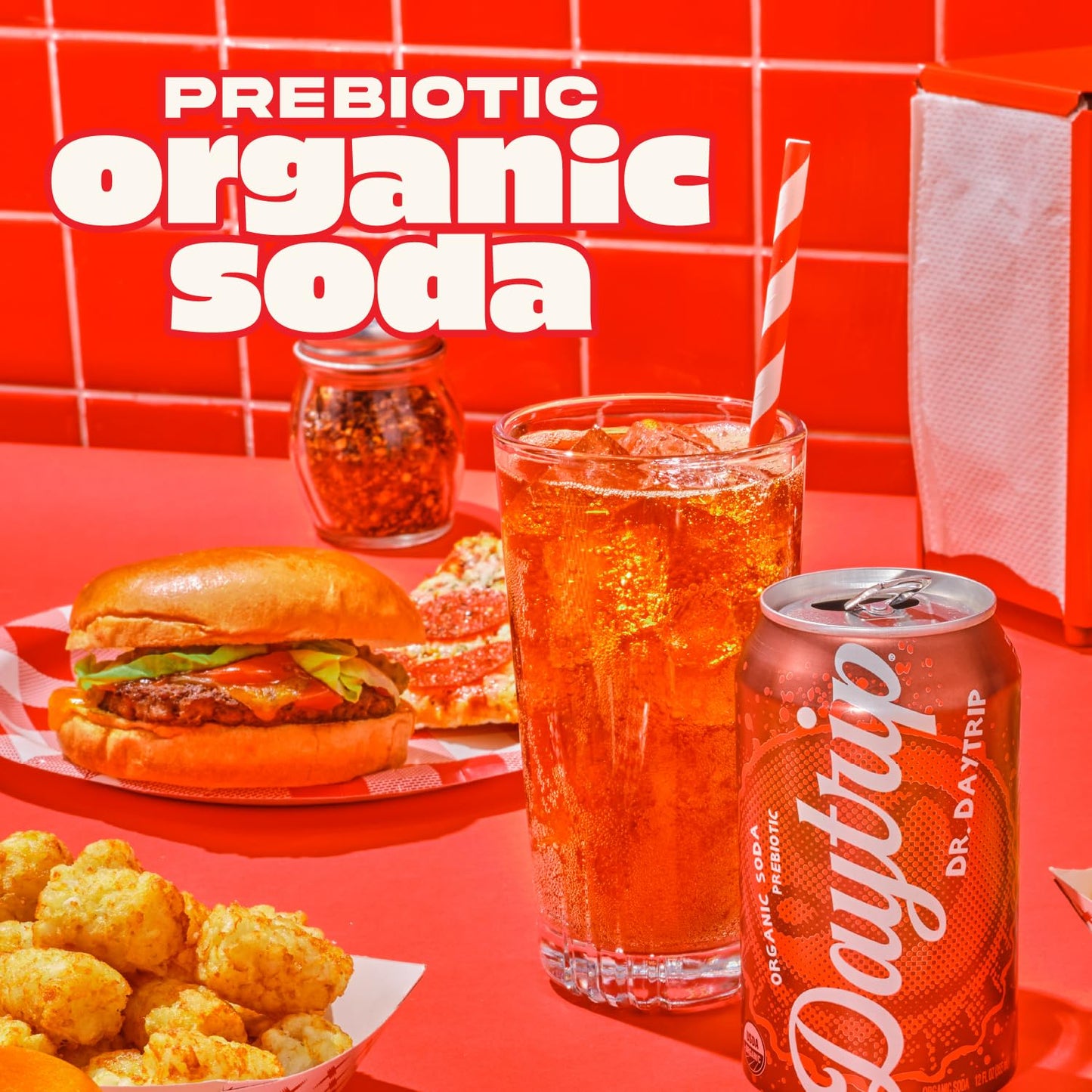 Daytrip Organic Sparkling Prebiotic Soda, Low Sugar Soda And Low Calorie Healthy Soda Alternative, Prebiotic Drink For Gut Healt