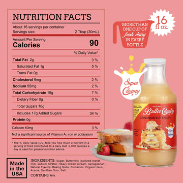 Uncle Bobs Butter Country Cinnamon Bun Buttermilk Syrup, Gluten Free, 16 fl oz Bottle