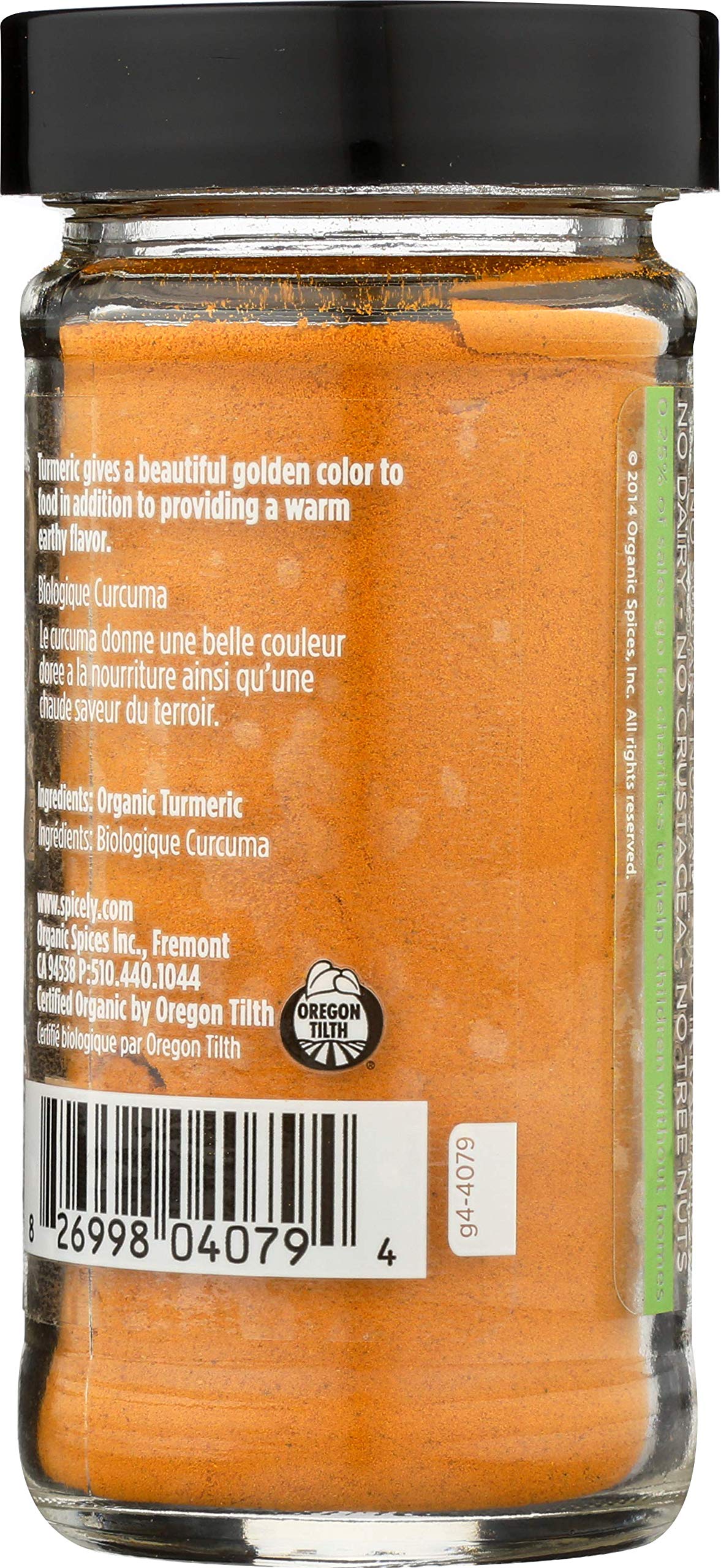 Spicely Organic Turmeric Powder 1.70 Ounce Jar Certified Gluten Free