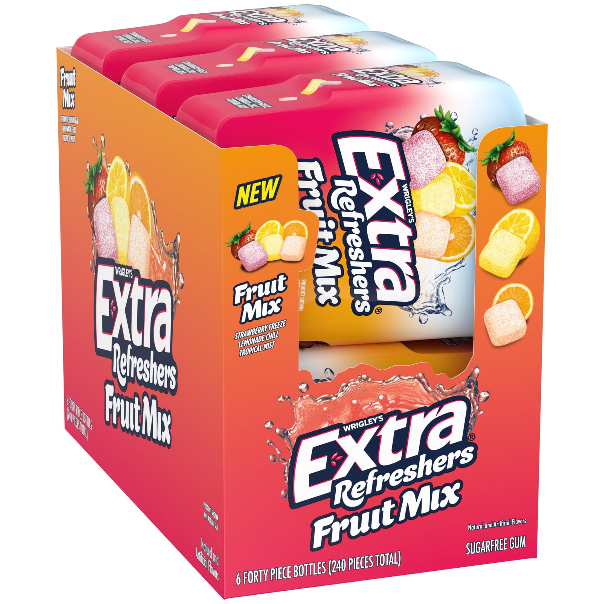 Extra Gum Refreshers Sugar-Free Chewing Gum, 40 Count Bottle, Assorted Flavors, Pack of 6