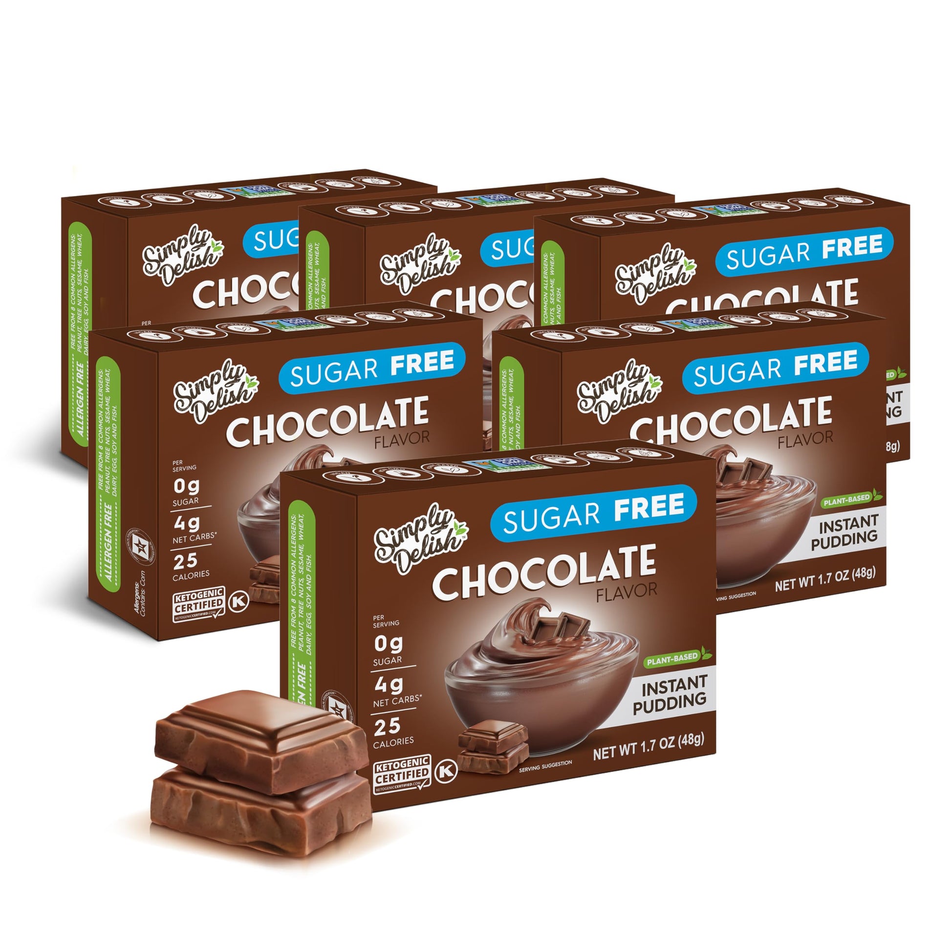 Simply Delish Instant Chocolate Pudding Mix - Plant Based Guilt Free Desserts - All Natural, Sugar Free, Non Gmo, Gluten Free, F