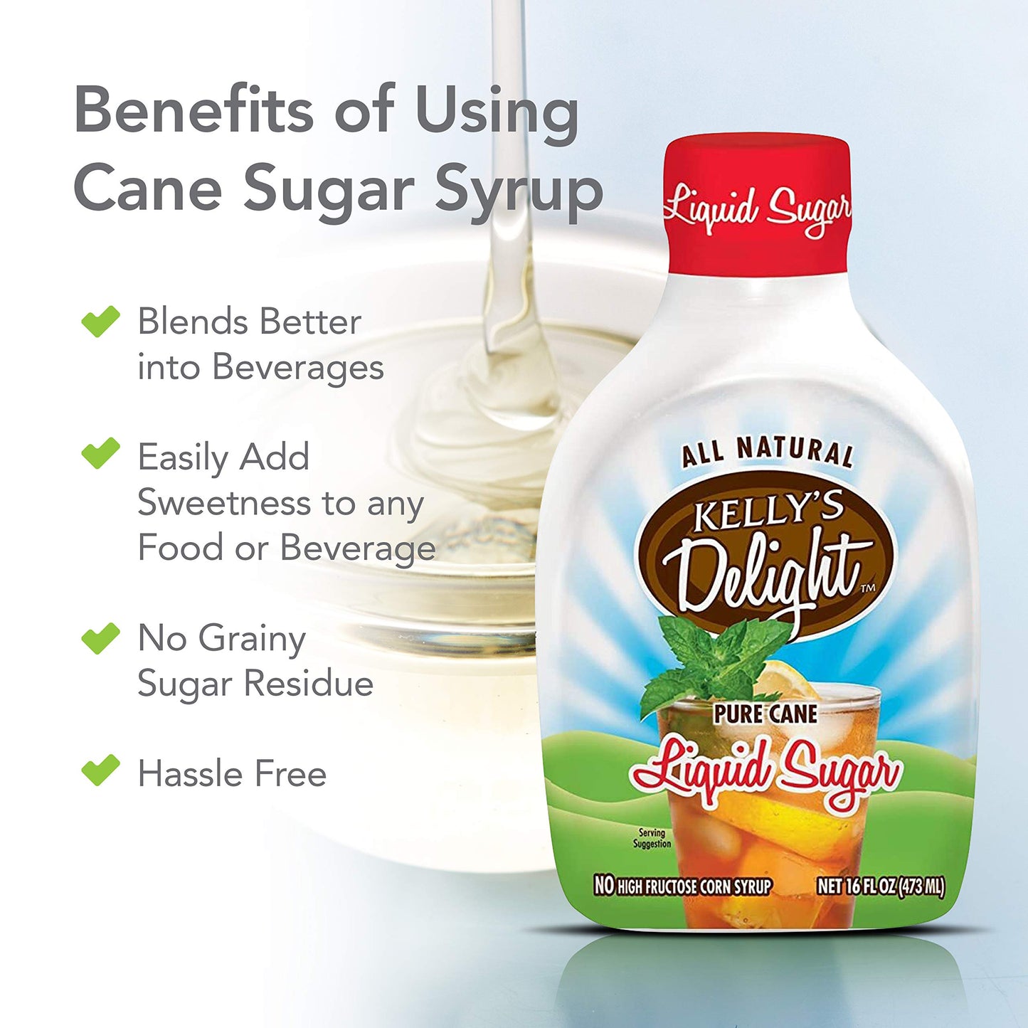 Kellys Delight: All Natural Liquid Cane Sugar 16oz (473ml)
