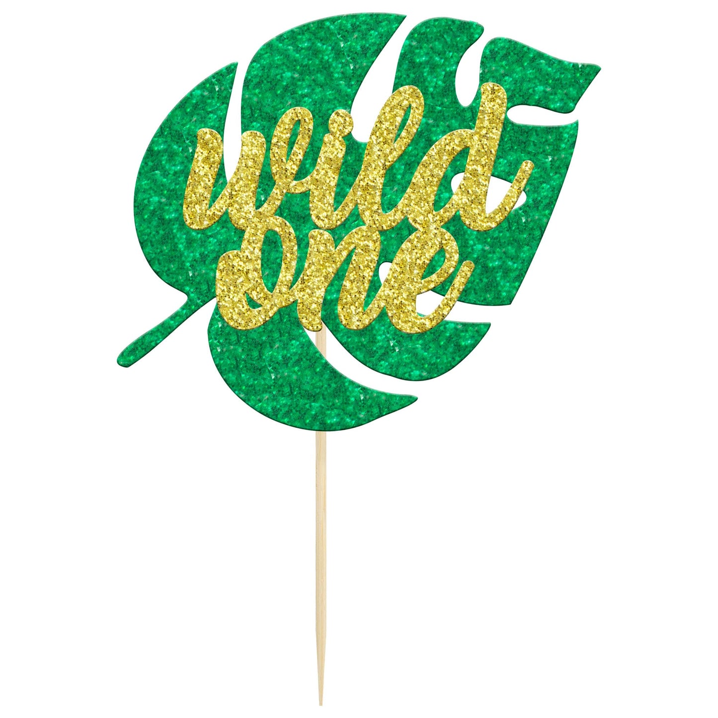 Gyufise 1Pc Glitter Wild One Cake Topper Jungle Safari Monstera Leaf One Cake Decoration For Kids First Birthday Baby Shower Par
