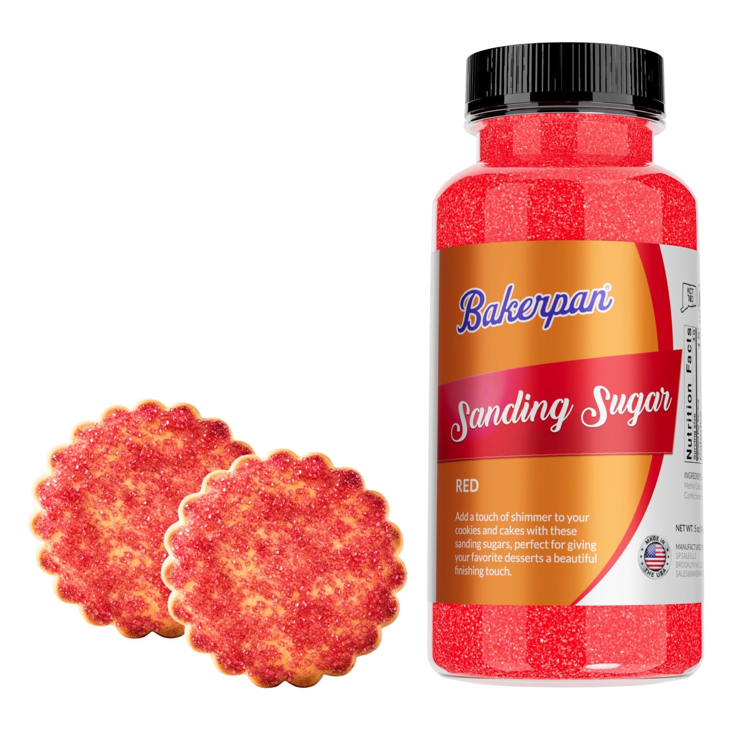 Bakerpan Red Sanding Sugar for Baking & Cookie Decorating - 5 Ounce Edible Red Sugar Sprinkles for Cookies, Cakes, Cocktails (Ma