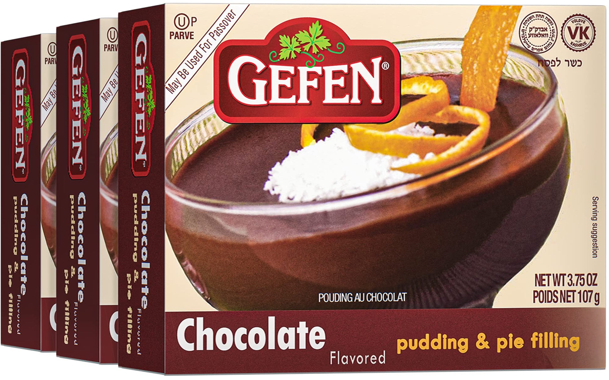 Gefen Creamy Chocolate Pudding and Pie Filling Mix, 3.75oz (3Pack) | Kosher for Passover, Rich & Creamy, Easy to Prepare