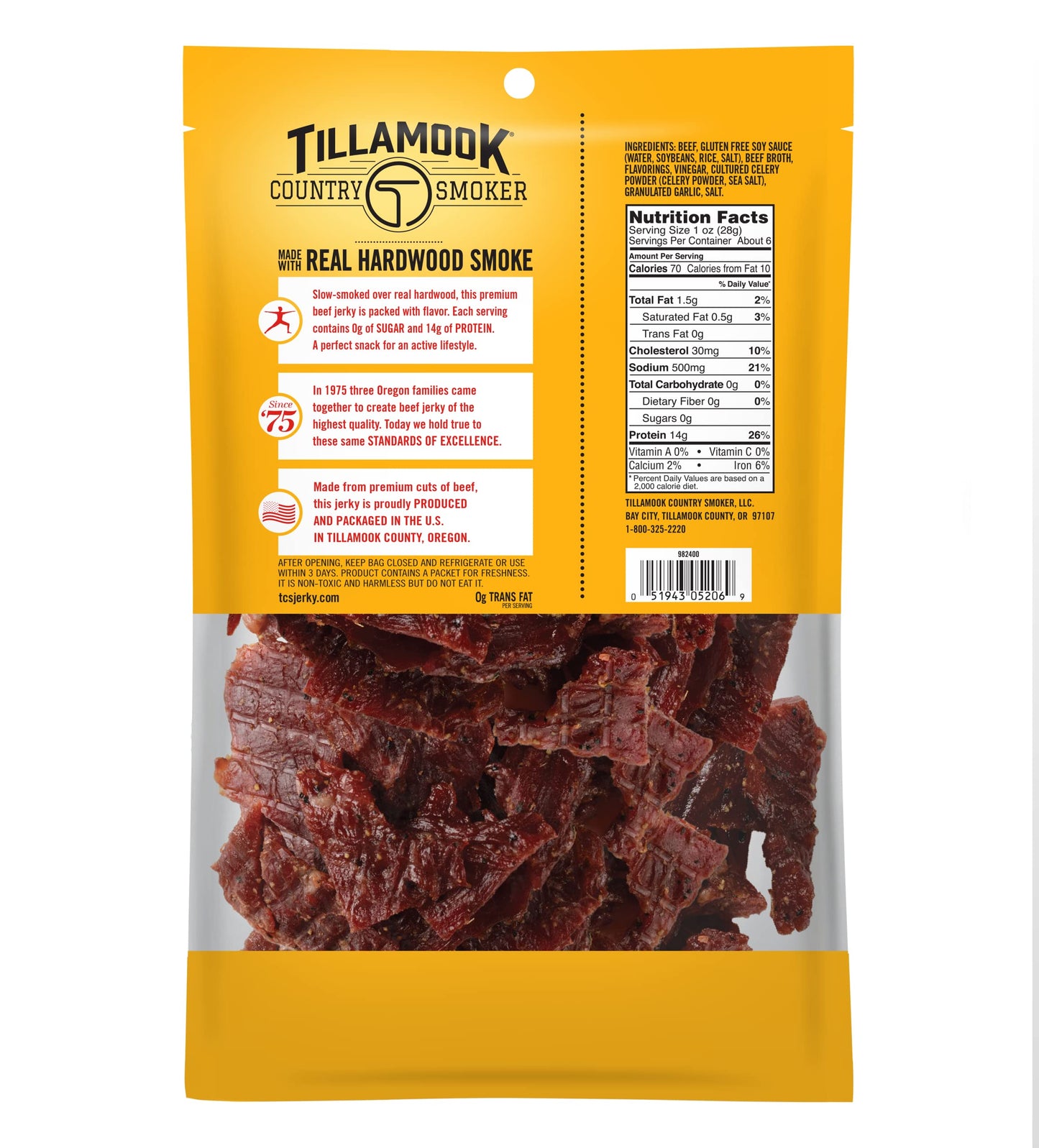 TILLAMOOK COUNTRY SMOKER Beef Jerky, Zero Sugar, Keto Friendly, 6.5 Oz (Pack of 2)