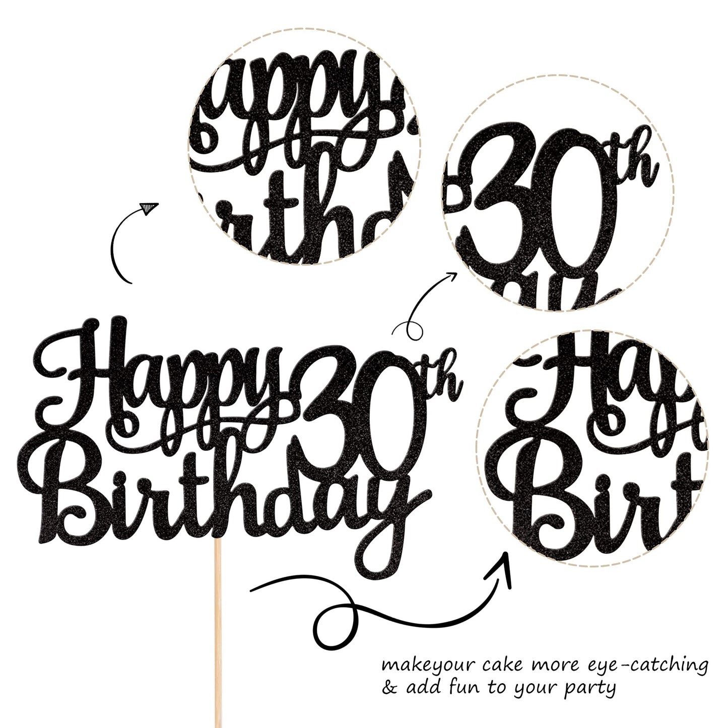 1 Pcs Happy 30Th Birthday Cake Topper Glitter Cheers To 30 Years Birthday Cake Pick 30 Fabulous Cake Decoration For Happy 30Th B