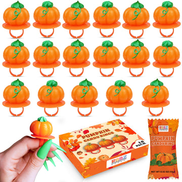Pumpkin Candy 3D Ring Pops - 18 Individually Wrapped Suckers Bulk Pack - Fall Candy Party Favors - Thanksgiving Treats