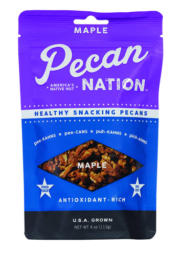 Pecan Nation Maple Flavored Roasted Sweet Pecan Pieces 4 oz., Natural, No preservatives, Antioxidant-Rich, Non-GMO, Healthy Nut 