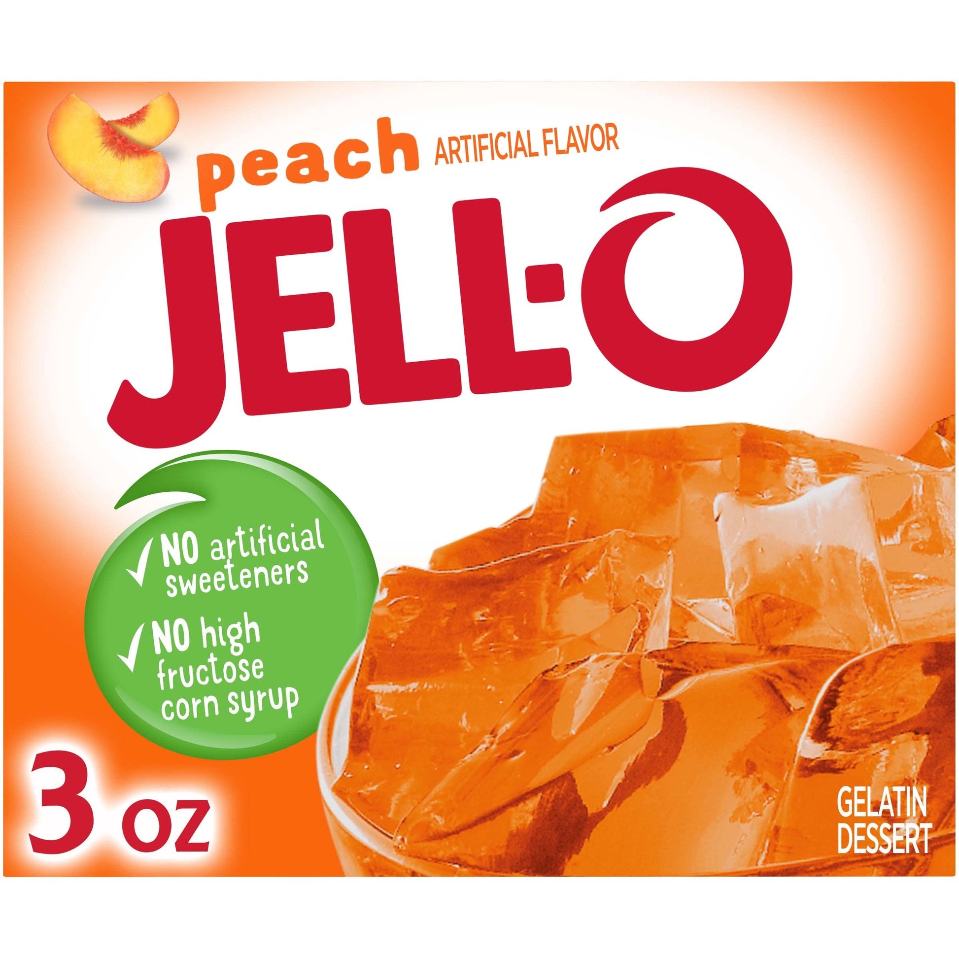 Jell-O Peach Gelatin Mix, 3 oz Boxes, Pack of 24, Easy to Prepare Dessert