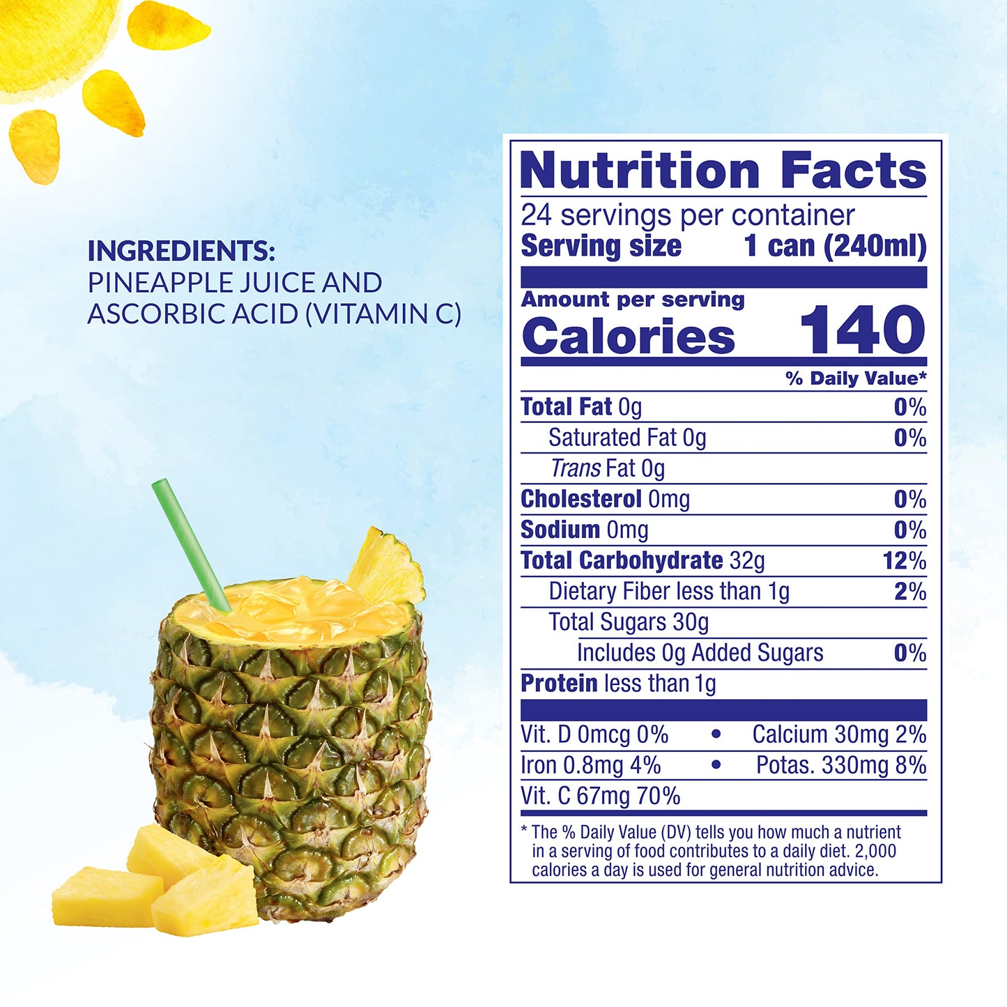 Dole 100% Pineapple Juice, 8.4 Fl Oz Cans, Pack of 24, with Added Vitamin C