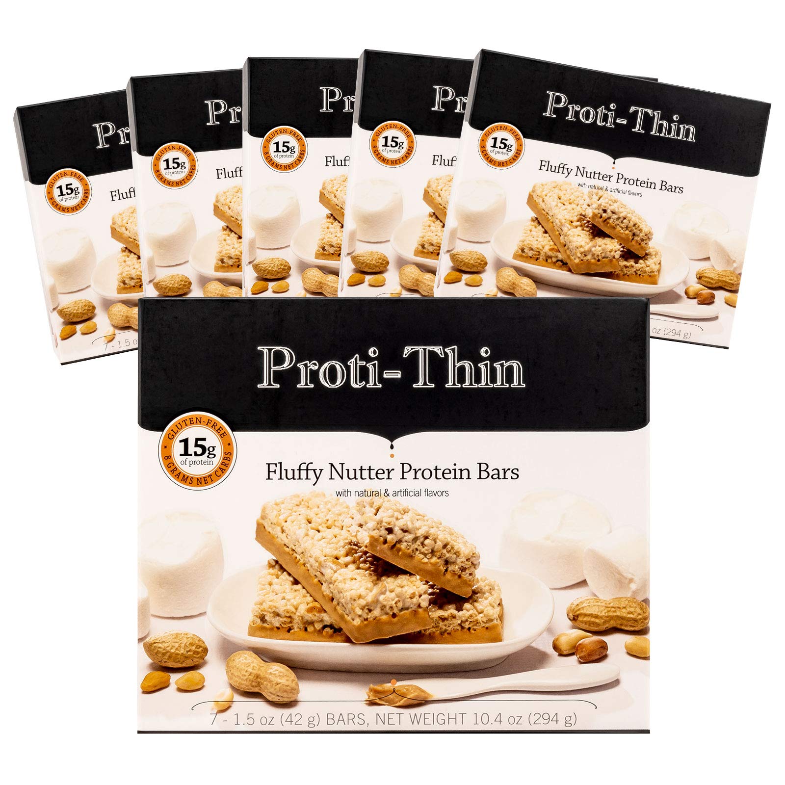 Proti-Thin Fluffy Nutter Protein Bar - 15g Protein, Low Carb, High Fiber, KETO Friendly, Gluten Free, 6 Count (Pack of 7)
