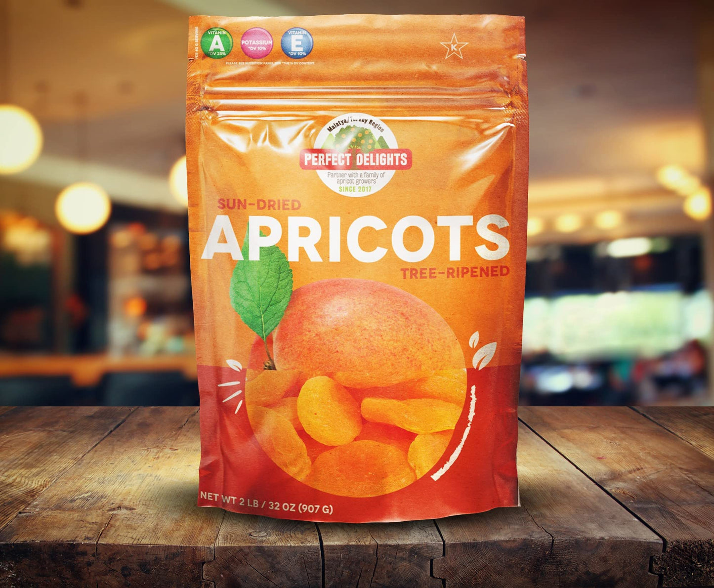 Perfect Delights Sun-Dried Turkish Apricots, Vegan & Healthy Fruit Snack for Kids and Adults - Single Pack (32 oz)