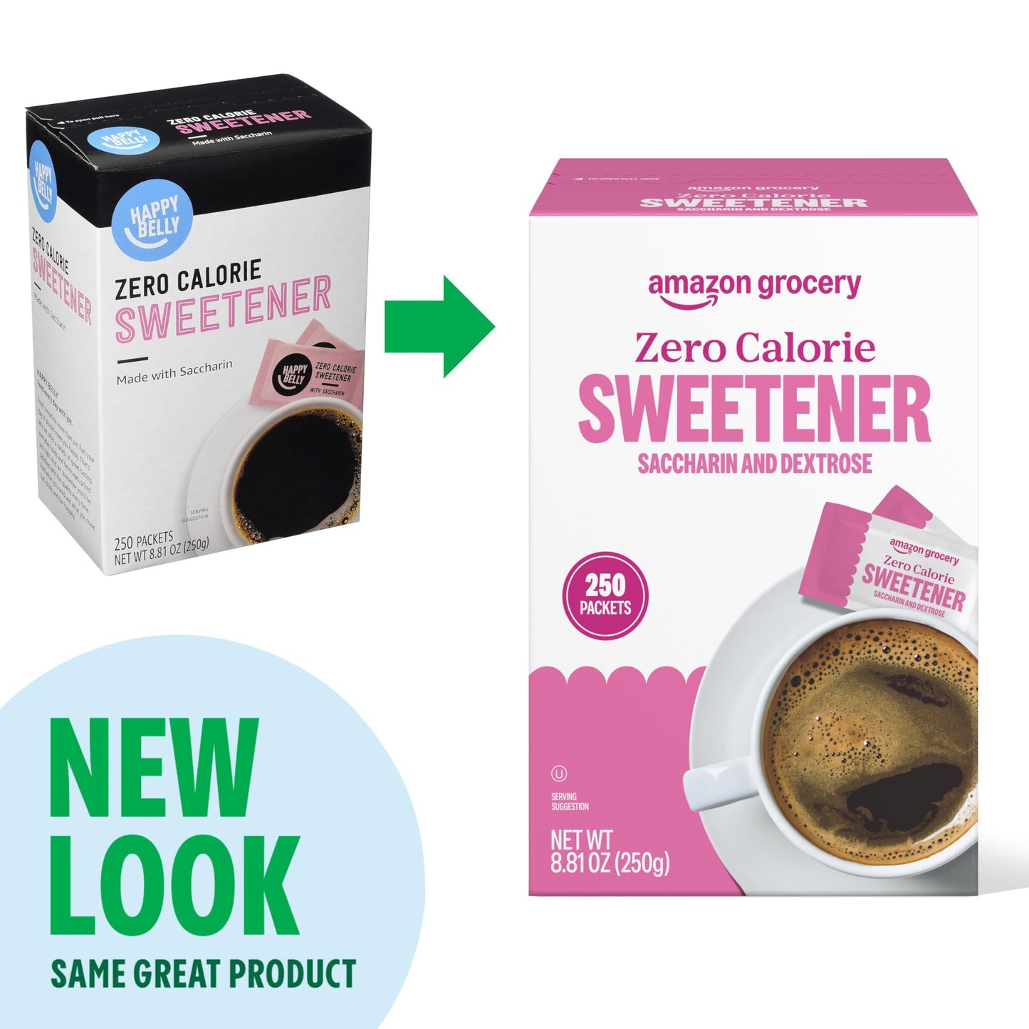 Happy Belly Zero Calorie Pink Saccharin Sweetener, 250 Count Pack