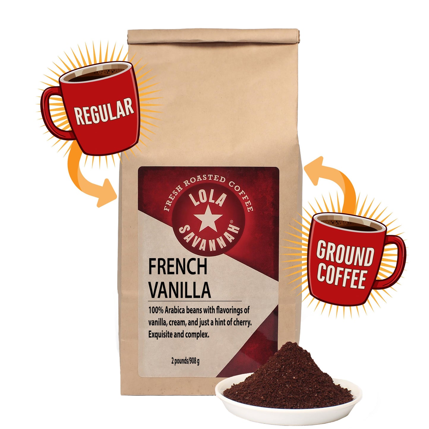 Lola Savannah French Vanilla Ground Caffeinated Coffee, 2lb