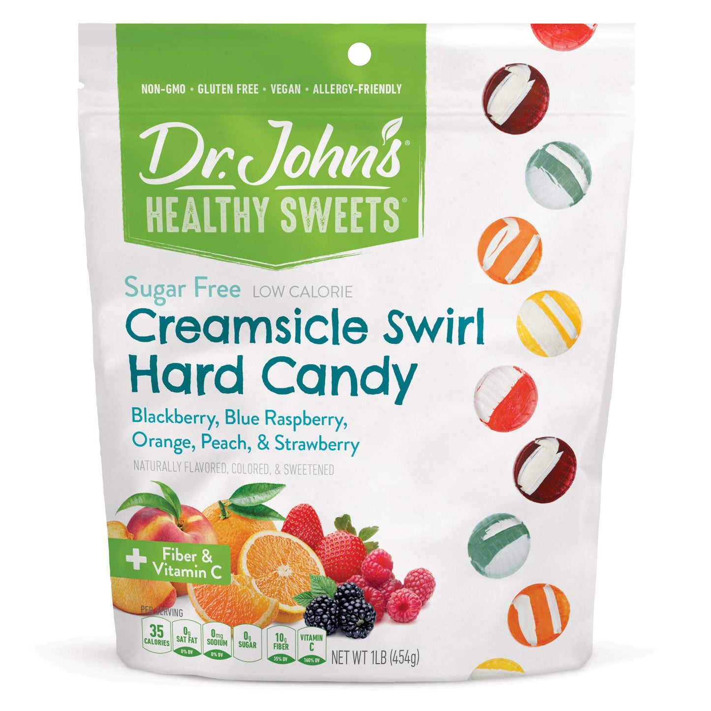 Dr. Johns Sugar Free Candy - Healthy Hard Candy, Keto Friendly, Vegan, 1 LB, Creamsicle Swirl, Gluten Free, 100 Count