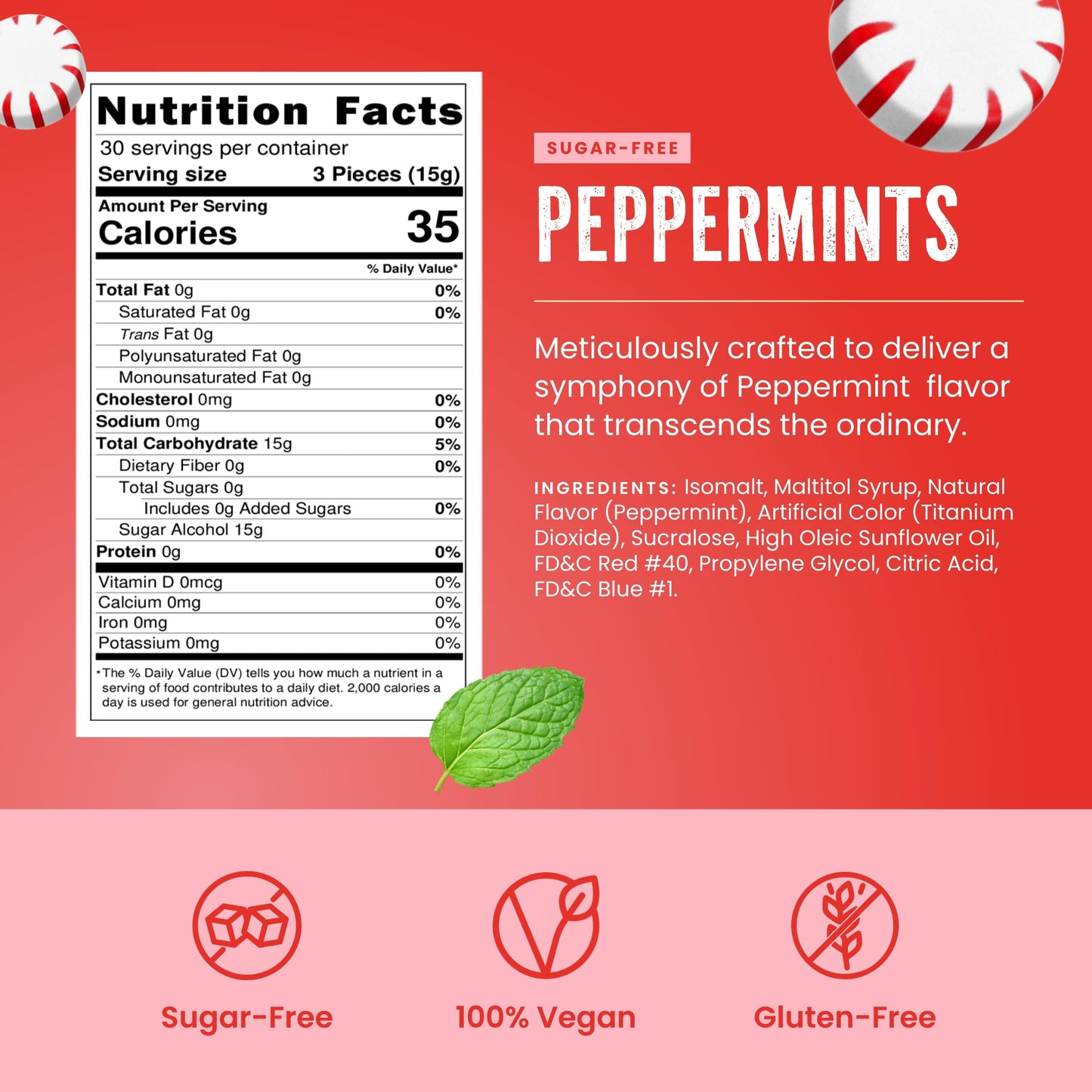 Sugar Free Peppermint Starlights By Cambie | 1 Lb Of Peppermint Sugar Free Hard Candy | Individually Wrapped Mint Candy | Delici