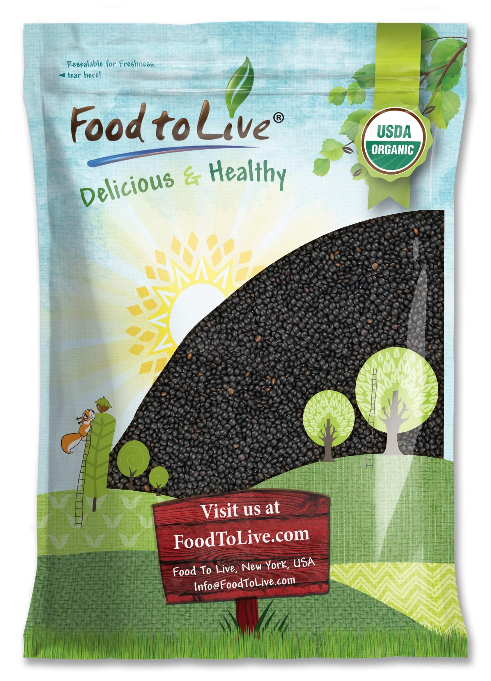 Organic Black Lentils, 5 Pounds - Non-Gmo, Whole Dry Pulses, Raw, Sproutable, Kosher, Vegan, Bulk Legumes, Black Masoor Daal. Rich In Thiamin, Folate, Protein. Great For Stews, Curries, Tacos, Soups.