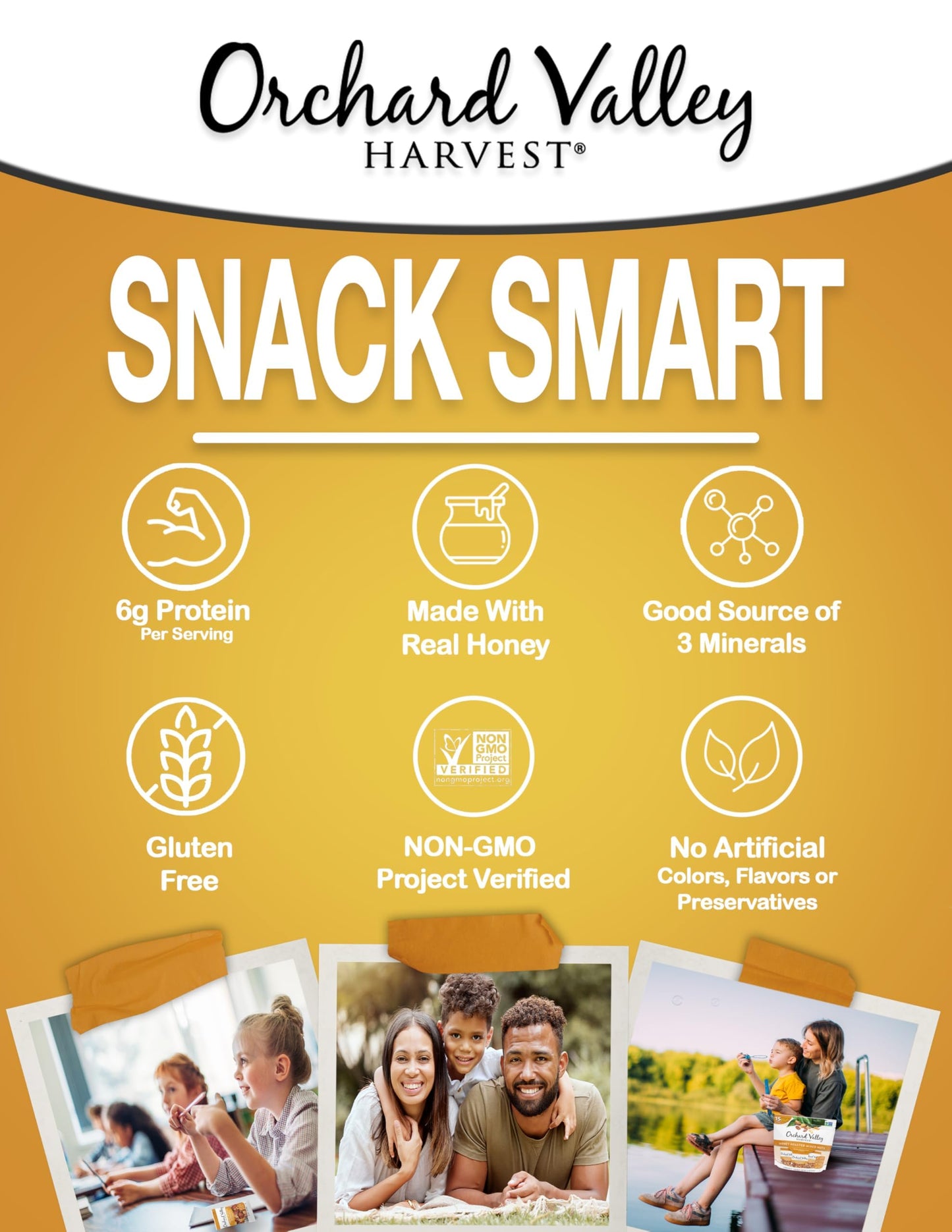 Orchard Valley Harvest Honey Roasted Mixed Nuts, 1 Ounce Bags (Pack of 15), Almonds, Peanuts, Pecans, and Cashews, Gluten Free,