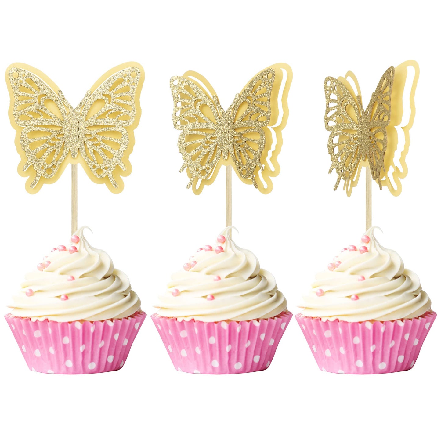 Gyufise 24Pcs Butterfly Cupcake Toppers Glitter Hollow 3D Butterfly Cupcake Picks Decorations For Butterfly Theme Wedding Annive