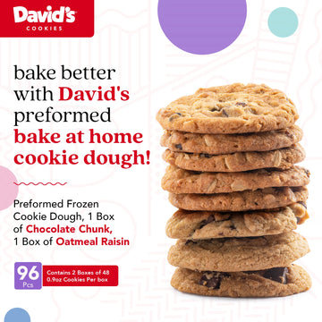 David's Cookies Preformed Frozen Cookie Dough Chocolate Chunk & Oatmeal Raisin 96 count
