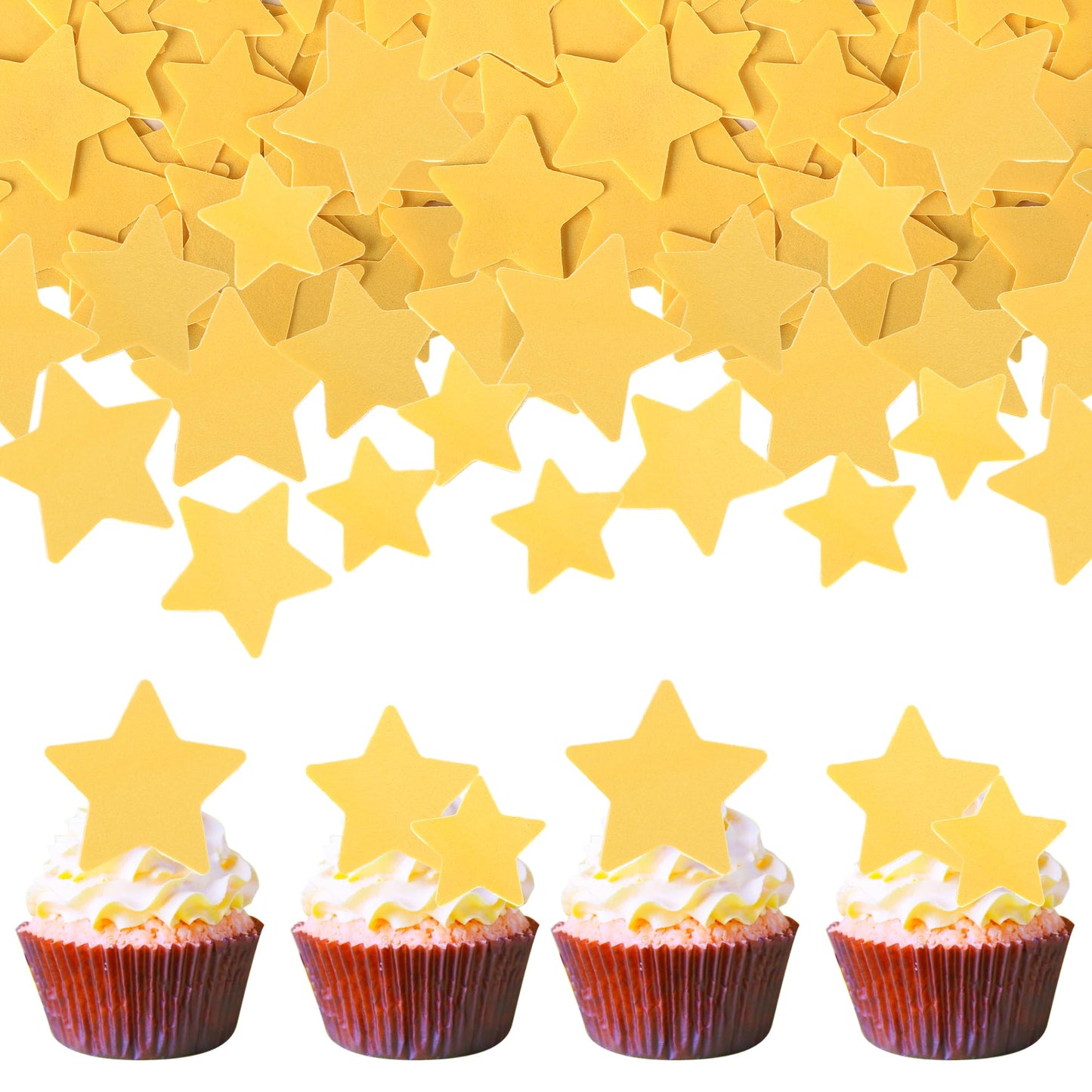 60 PCS Edible Gold Star Cupcake Toppers Edible Stars for Cake Decorating Edible Twinkle Star Cupcake Picks Baby Shower Cake Deco