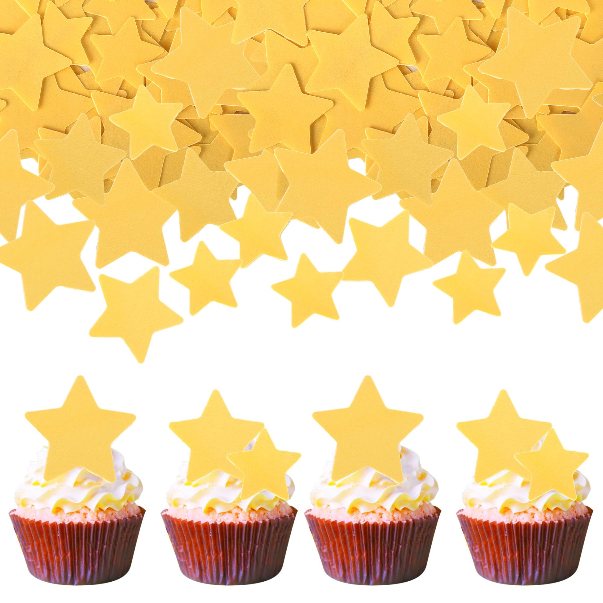 60 PCS Edible Gold Star Cupcake Toppers Edible Stars for Cake Decorating Edible Twinkle Star Cupcake Picks Baby Shower Cake Deco