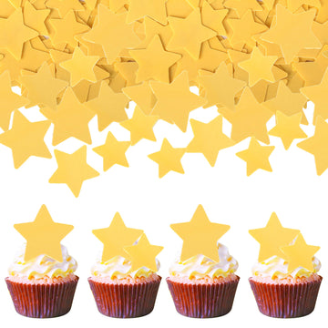60 PCS Edible Gold Star Cupcake Toppers Edible Stars for Cake Decorating Edible Twinkle Star Cupcake Picks Baby Shower Cake Deco