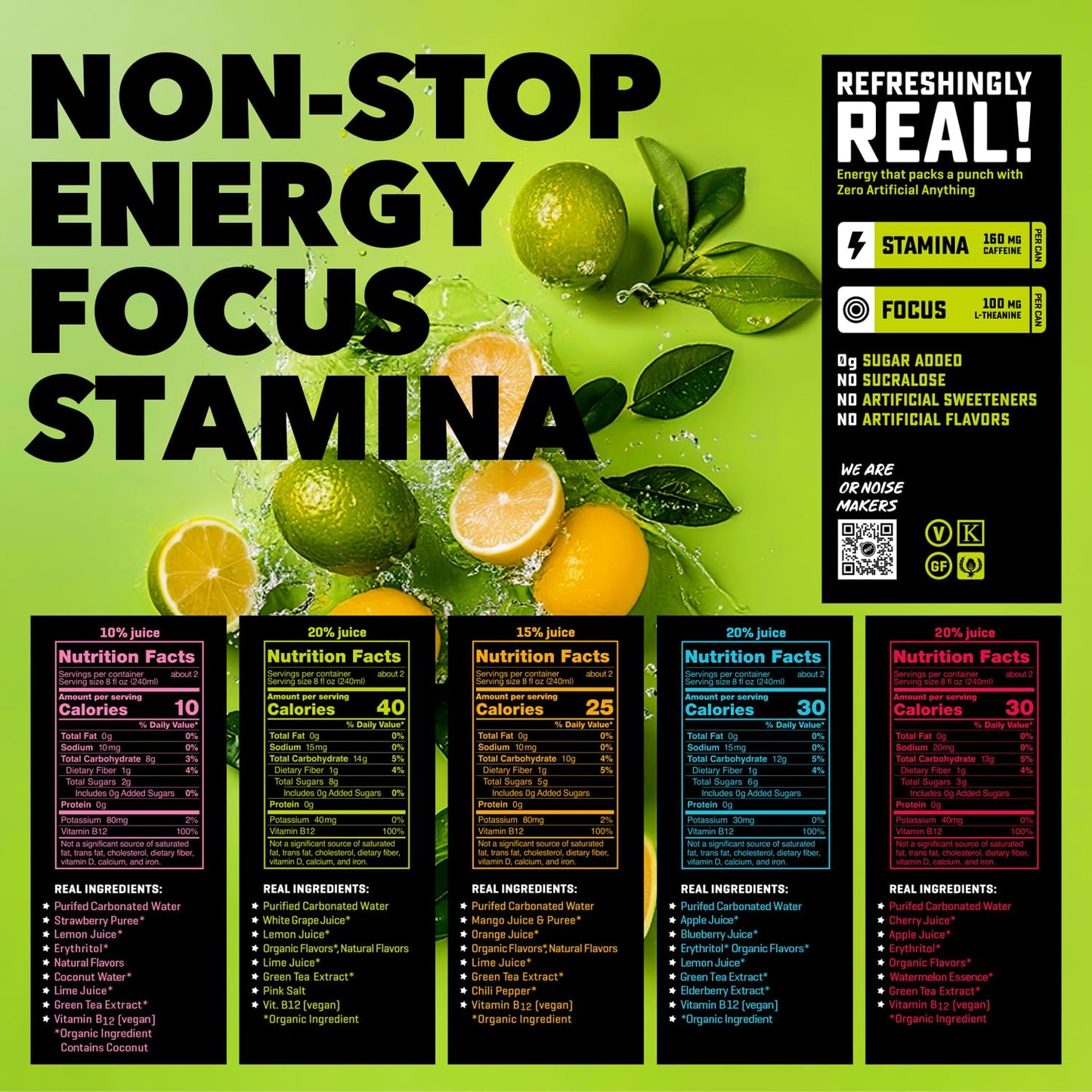 teaRIOT RIOT Clean Energy Drink Variety Pack, Natural Ingredients, 16 Fl Oz, No Sugar Added, Pack of 12