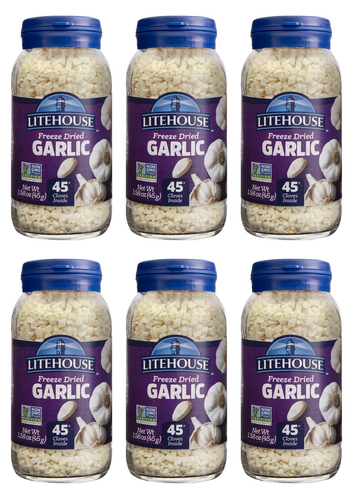 Litehouse Freeze Dried Garlic - Organic Garlic Flakes, Non-GMO, Gluten-Free, 1.58 Ounce, 6-Pack