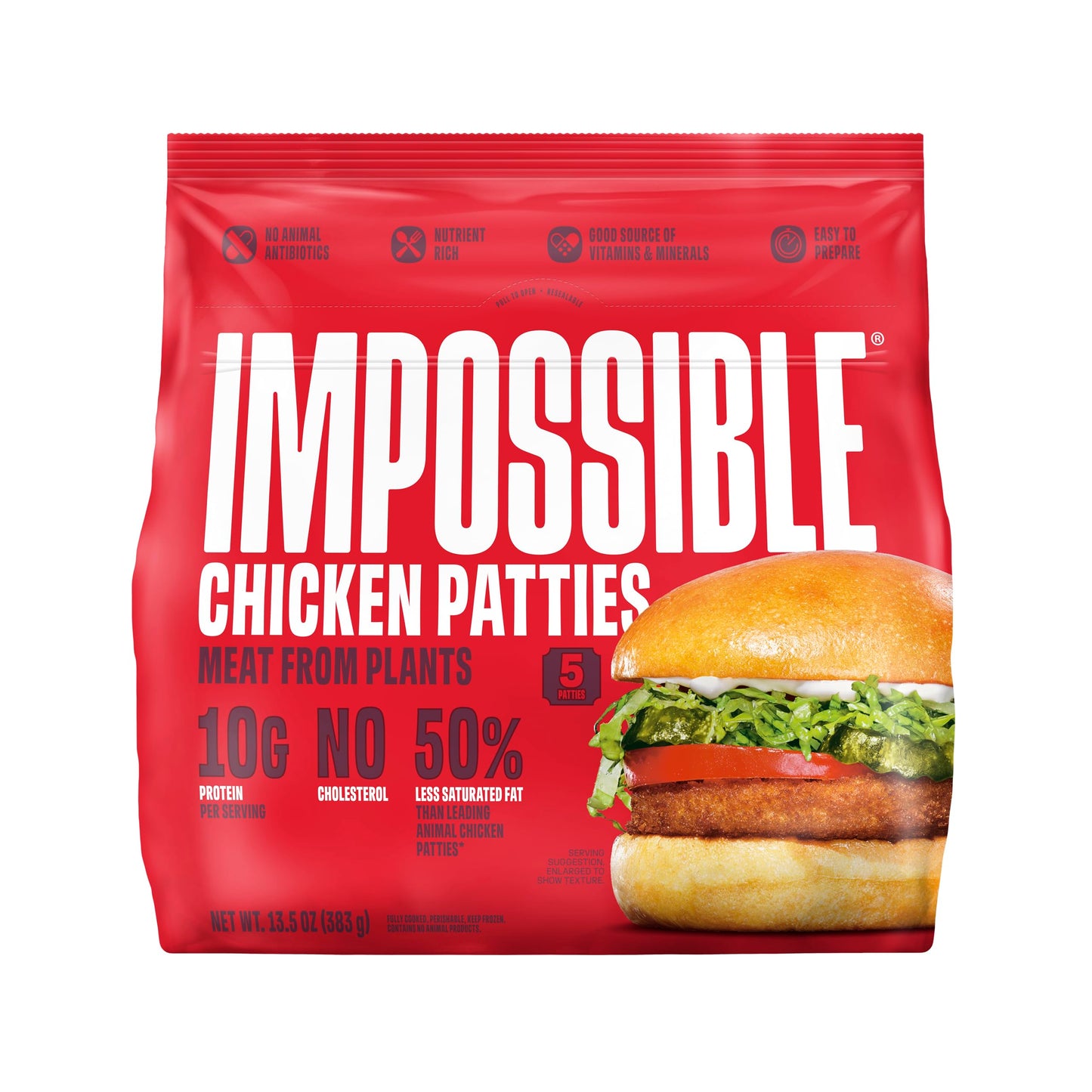 Impossible Chicken Patties Made From Plants, 5 Patties, 13.5 Oz