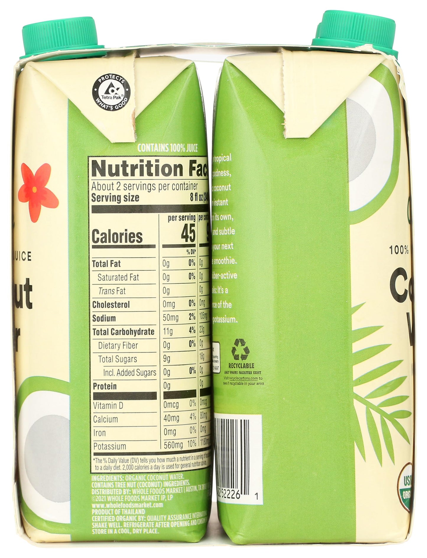 365 by Whole Foods Market, Organic Coconut Water 4 Pack, 67.6 Fl Oz