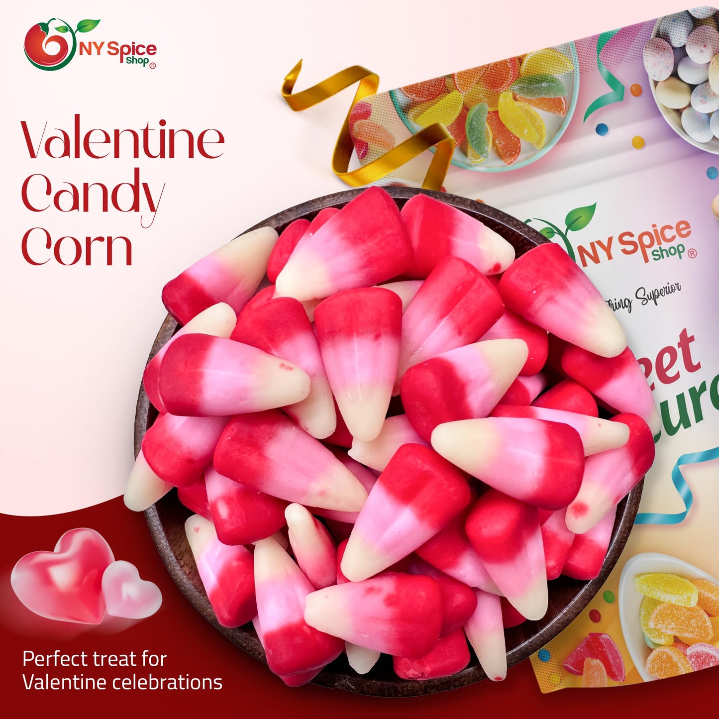 NY Spice Shop Valentine Gummy Candy Corn - 1 Pound Candy Corn Bulk for Valentines Gift Basket - Candycorn Gummies Snacks - Candy