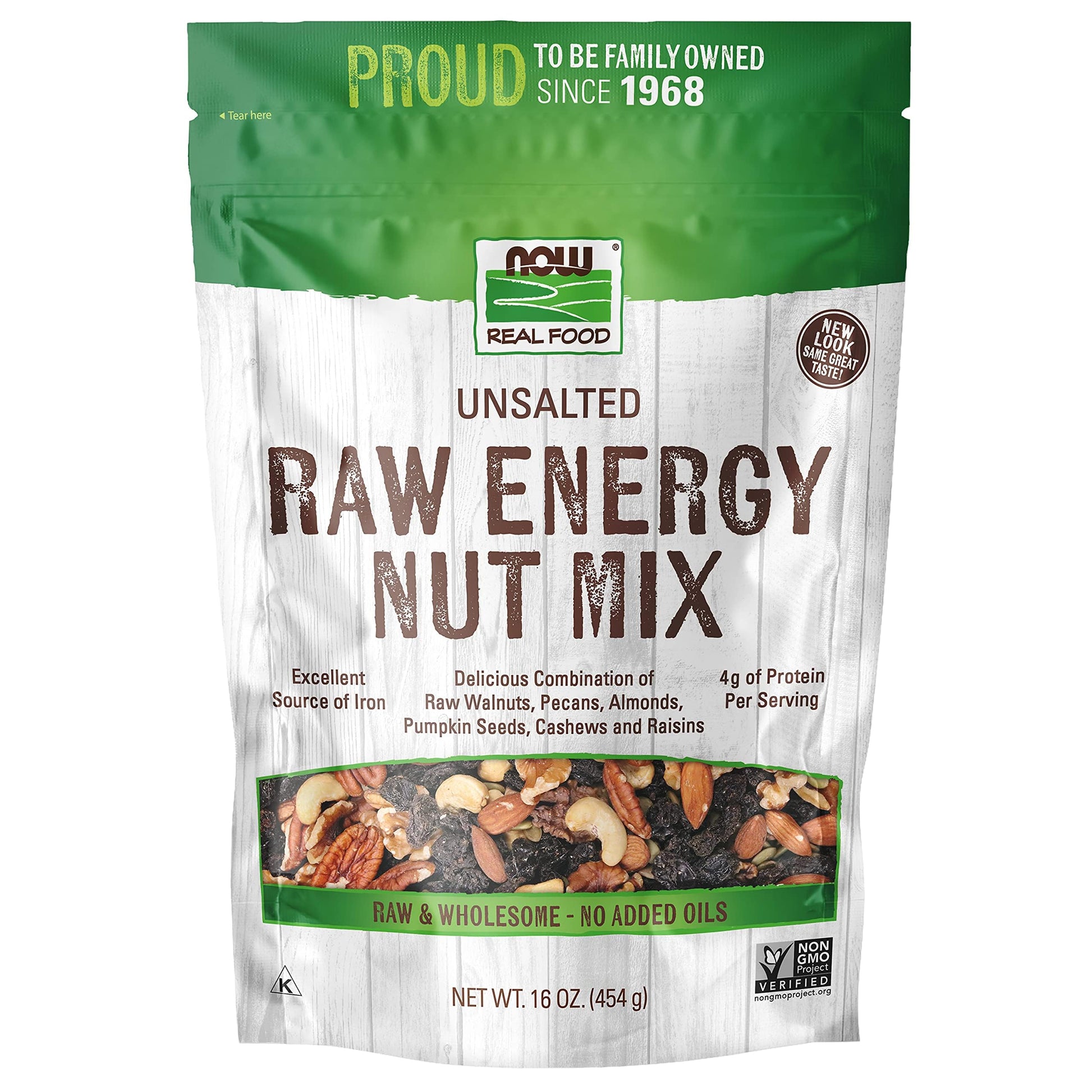 Now Foods, Raw Energy Nut Mix, Unsalted Mix Of Raisins, Walnuts, Peacans, Almonds, Pumpkin Seeds And Cashews, Great-Tasting, Sou
