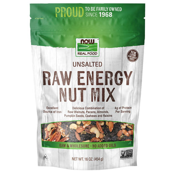 Now Foods, Raw Energy Nut Mix, Unsalted Mix Of Raisins, Walnuts, Peacans, Almonds, Pumpkin Seeds And Cashews, Great-Tasting, Sou