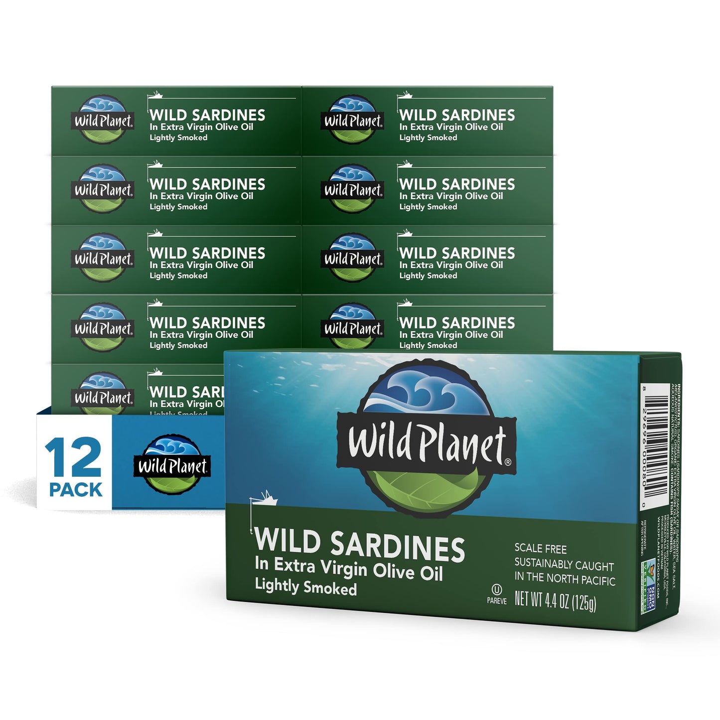 Wild Planet Wild Sardines in Extra Virgin Olive Oil, Lightly Smoked, 4.4 Ounce (Pack of 12), Non-GMO, Gluten Free