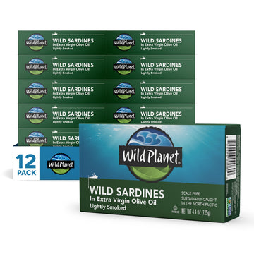 Wild Planet Wild Sardines in Extra Virgin Olive Oil, Lightly Smoked, 4.4 Ounce (Pack of 12), Non-GMO, Gluten Free